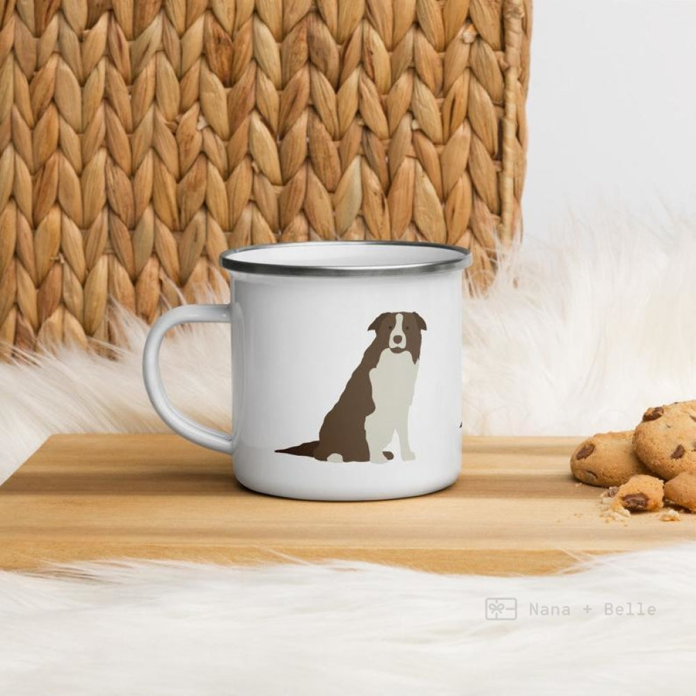 Dark Brown Border Collie Dog Enamel Mug Mugs