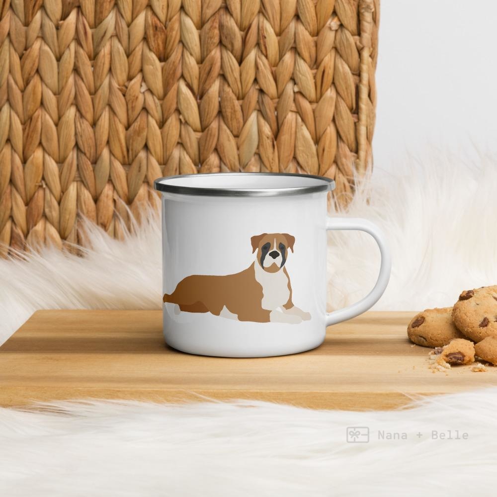 Fawn Boxer Dog enamel mug, kids unbreakable cup, enamel mug, Fawn Boxer Dog cup, chocolate mug - Nana + Belle