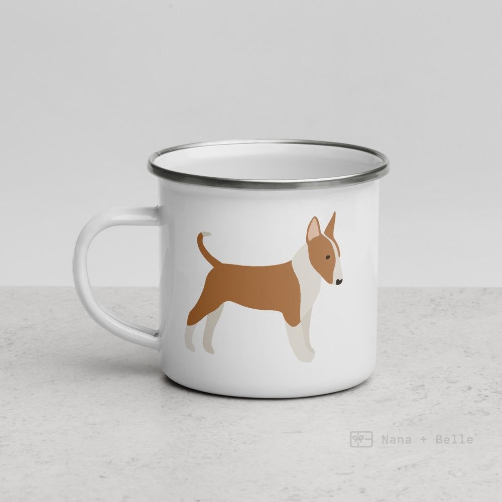 Fawn and White English Bull Terrier enamel mug, kids unbreakable cup, enamel mug, Fawn and White English Bull Terrier cup, chocolate mug - Nana + Belle