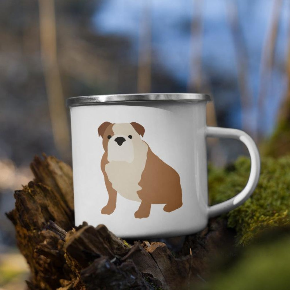 Fawn & White English Bulldog Enamel Mug Mugs