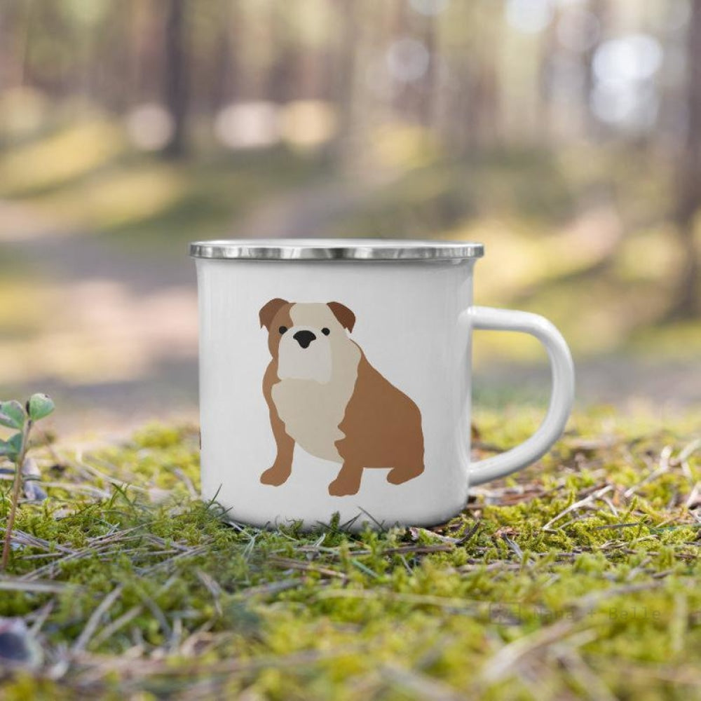 Fawn & White English Bulldog Enamel Mug Mugs