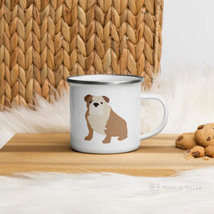 Fawn and White Bulldog enamel mug, kids unbreakable cup, enamel mug, Fawn and White Bulldog cup, chocolate mug - Nana + Belle