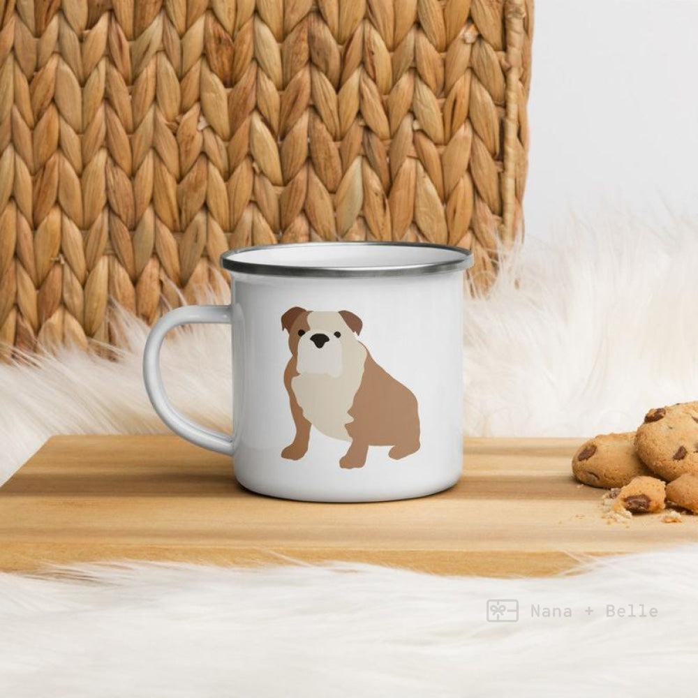 Fawn & White English Bulldog Enamel Mug Mugs