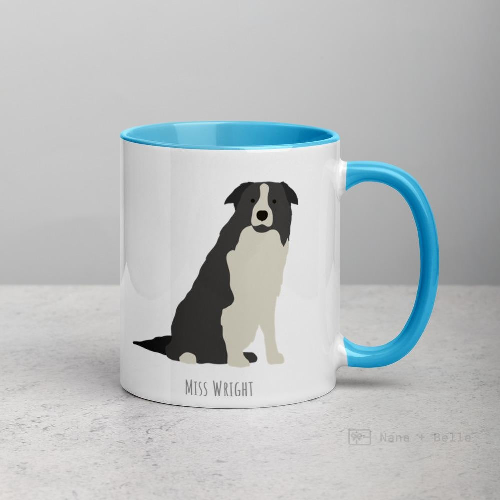 Grey Border Collie Customised Mug Blue Mugs