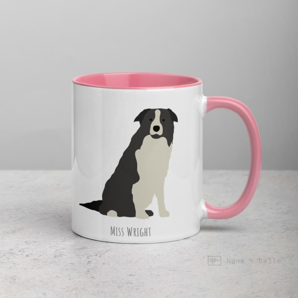 Grey Border Collie Customised Mug Pink Mugs