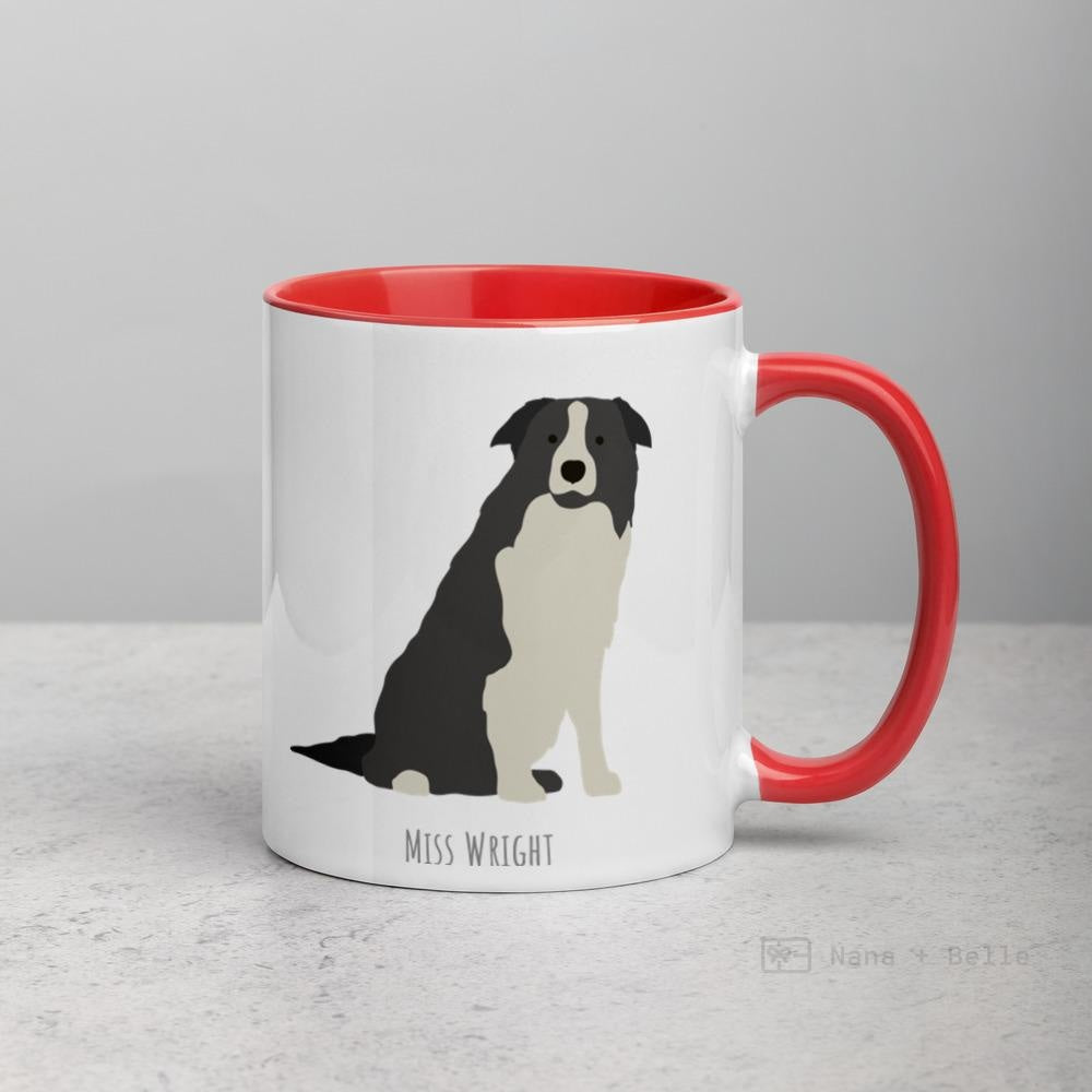 Grey Border Collie Customised Mug Red Mugs