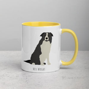 Grey Border Collie Customised Mug Yellow Mugs