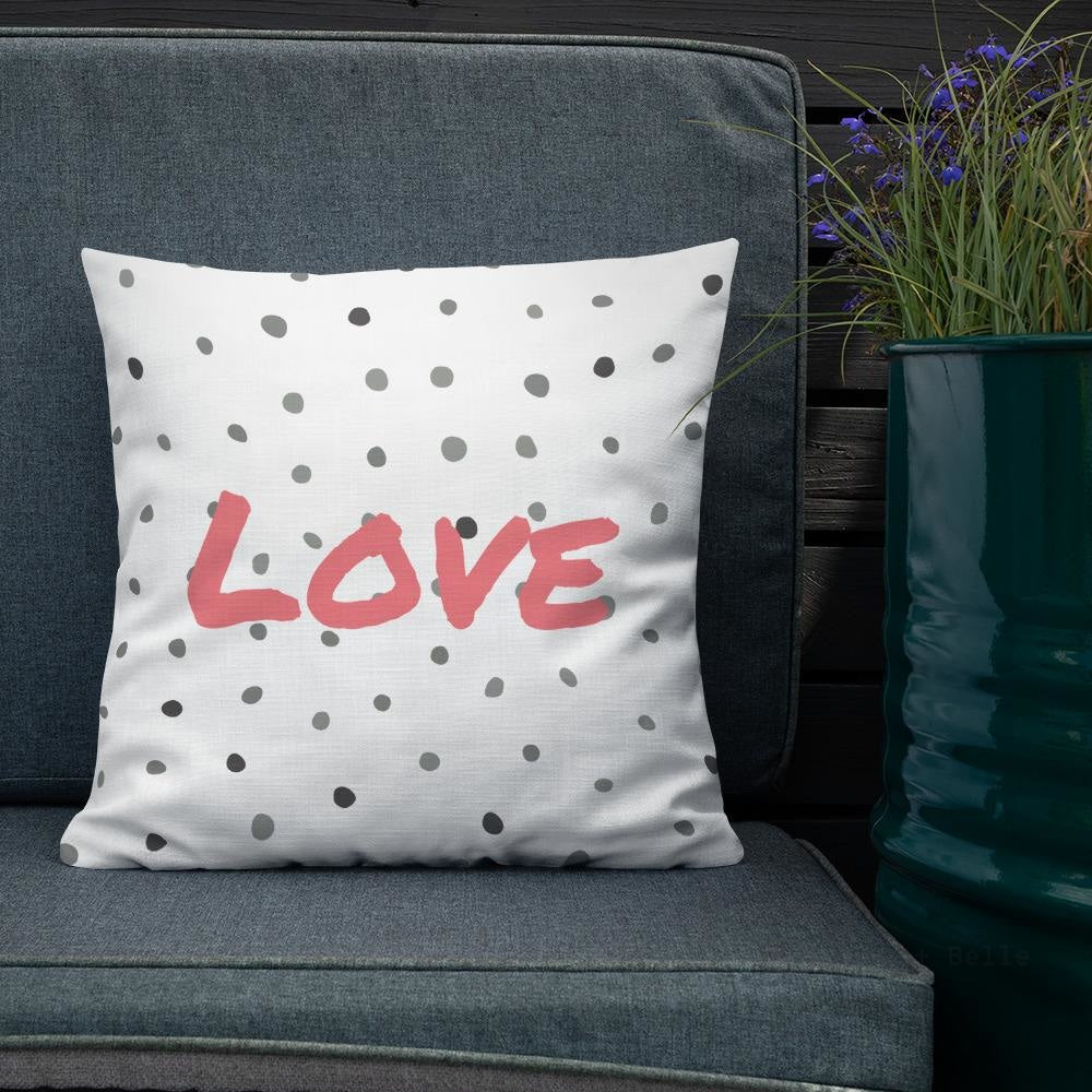 Grey Polka Dots Pattern Black Love Square Cushion Cushions