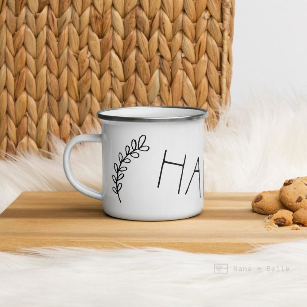 Hello Floral Heart Enamel Mug / Flowers Cup Mugs