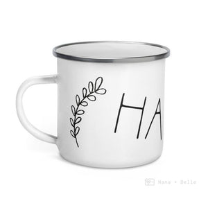 Hello Floral Heart Enamel Mug / Flowers Cup Mugs