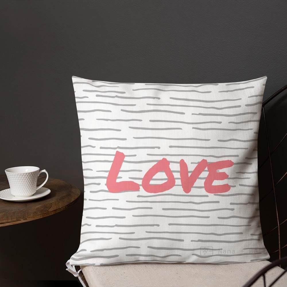 Horizontal Grey Lines Pattern Love Square Cushion Cushions