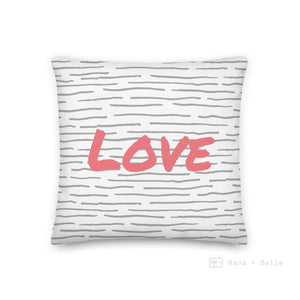 Horizontal Grey Lines Pattern Love Square Cushion Cushions