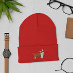 Load image into Gallery viewer, Tan Corgi Embroidered Cuffed Beanie
