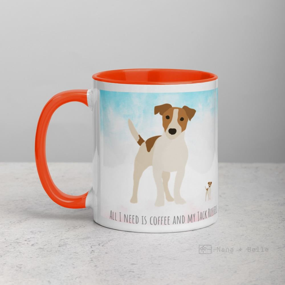 Jack Russell Mug With Colour Inside Orange Mugs