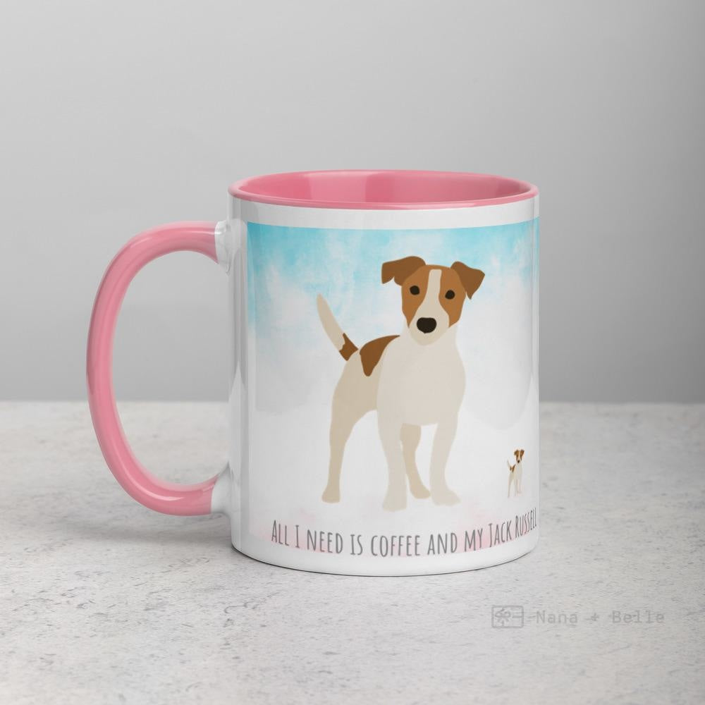 Jack Russell Mug With Colour Inside Pink Mugs