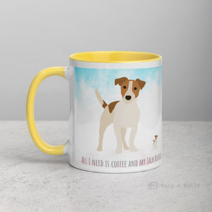 Jack Russell Mug With Colour Inside Yellow Mugs