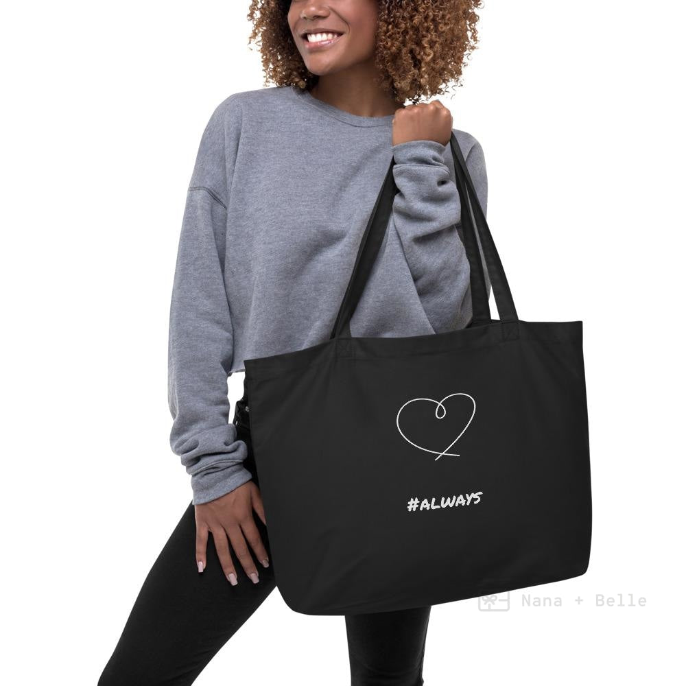 Large Organic Black Tote Bag - #always Tote Bags