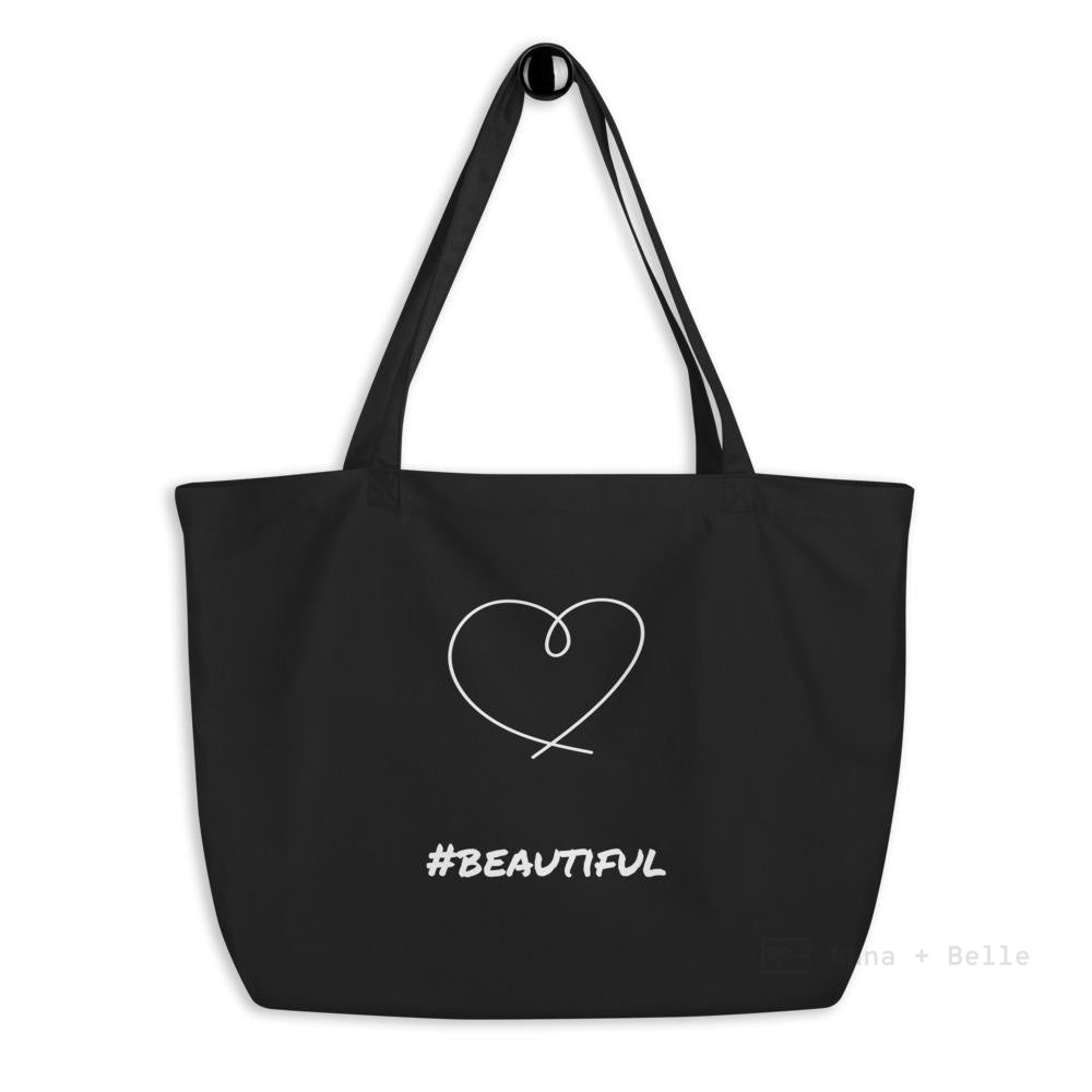 Large organic black tote bag - #beautiful - Nana + Belle