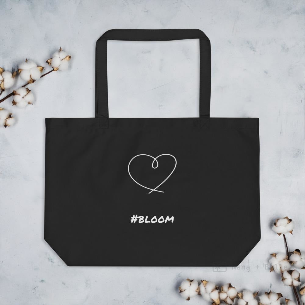 Large Organic Black Tote Bag - #bloom Tote Bags