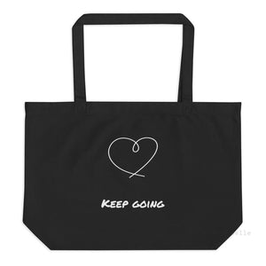 Large Organic Black Tote Bag - Keep Going