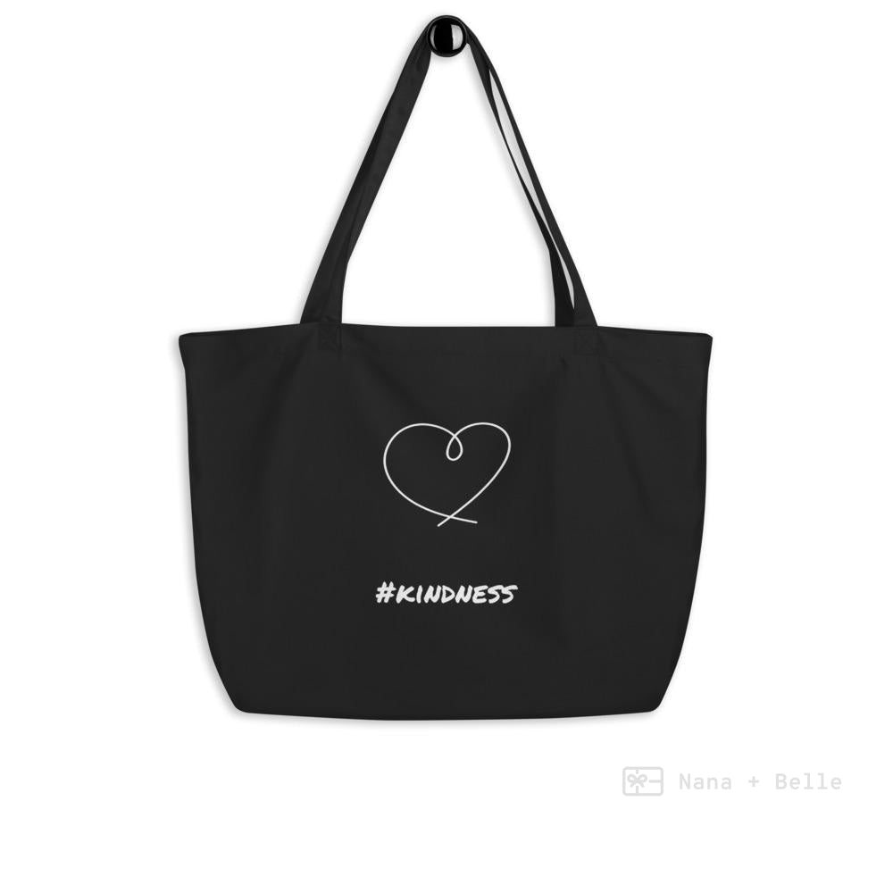 Large Organic Black Tote Bag - #kindness