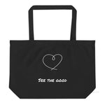 Load image into Gallery viewer, Large Organic Black Tote Bag - See The Good
