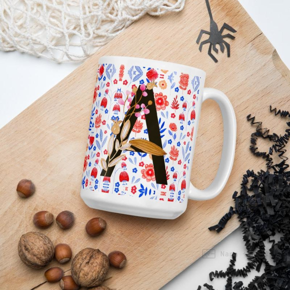 Letter A Floral Alphabet 15Oz Large Mug Mugs