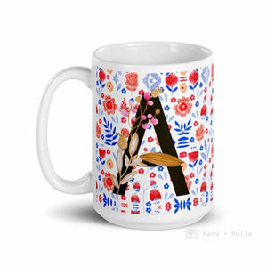 Letter A Floral Alphabet 15Oz Large Mug