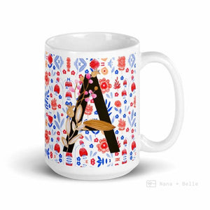 Letter A Floral Alphabet 15Oz Large Mug