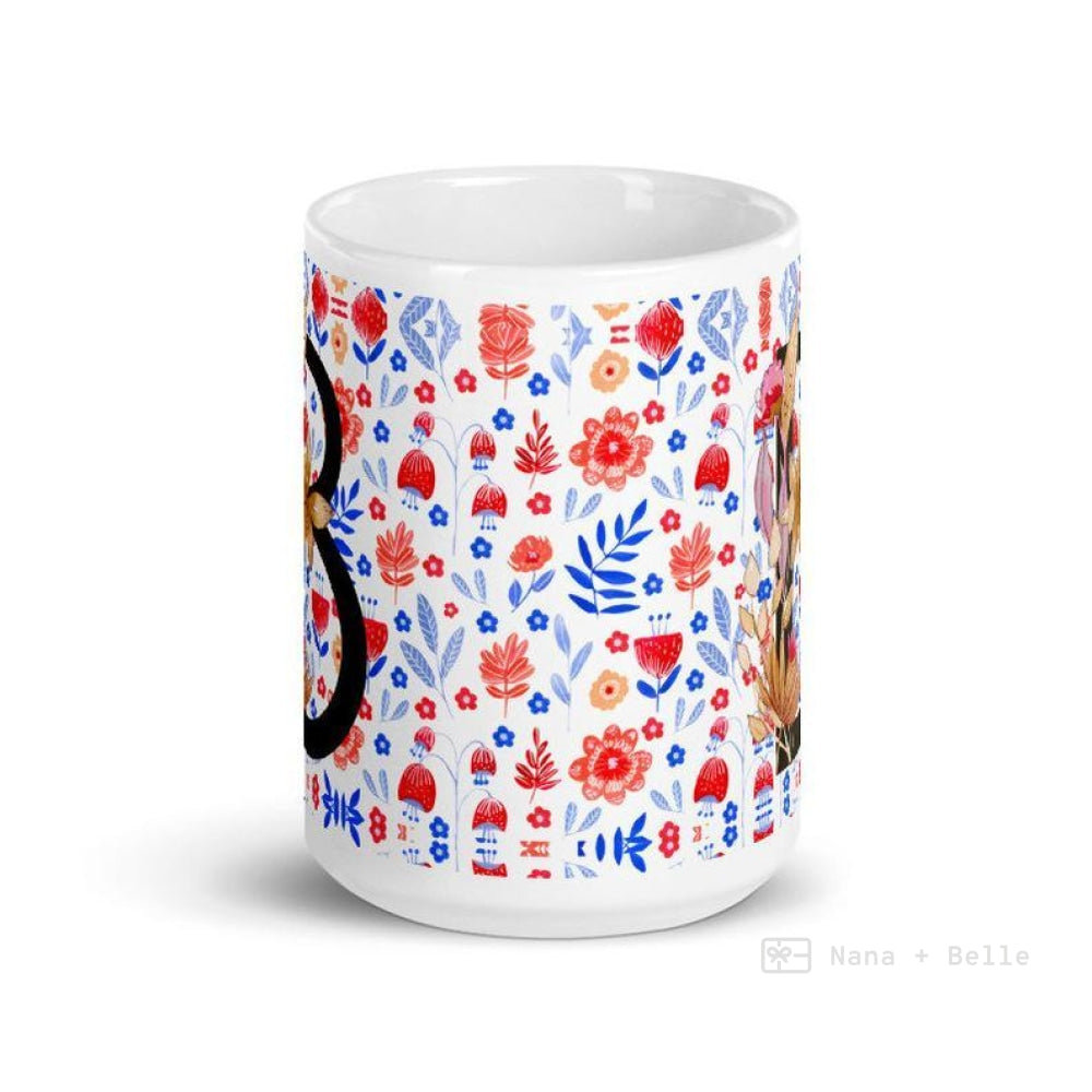 Letter B Floral Alphabet 15Oz Large Mug