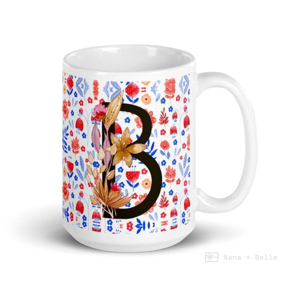 Letter B Floral Alphabet 15Oz Large Mug