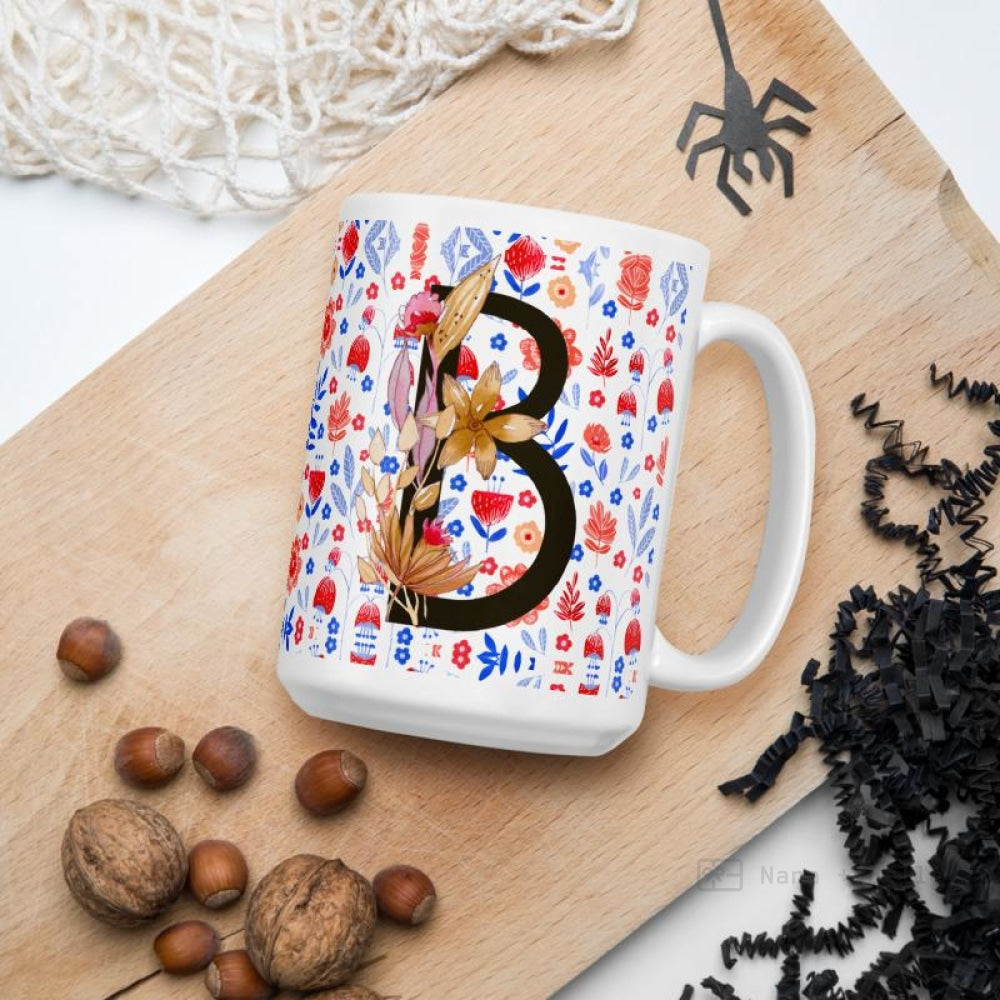 Letter B Floral Alphabet 15Oz Large Mug Mugs