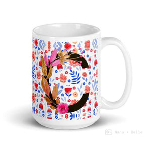 Letter C Floral Alphabet 15Oz Large Mug