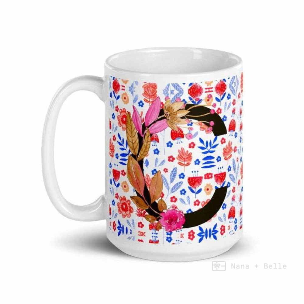 Letter C Floral Alphabet 15Oz Large Mug