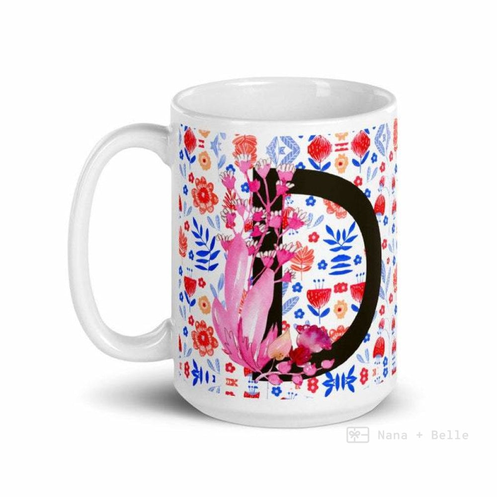 Letter D Floral Alphabet 15Oz Large Mug