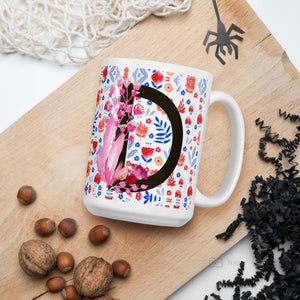 Letter D Floral Alphabet 15Oz Large Mug Mugs