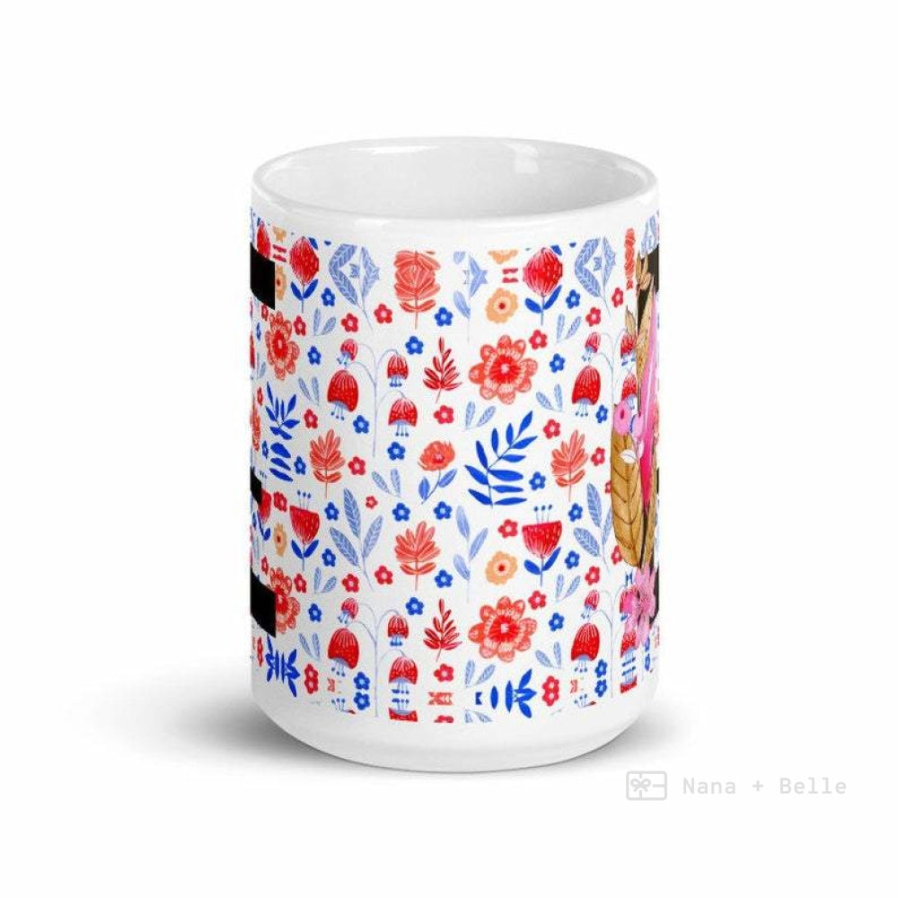 Letter E Floral Alphabet 15Oz Large Mug