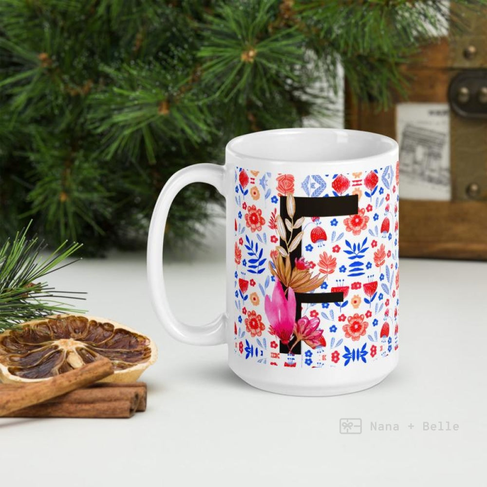 Letter F Floral Alphabet 15Oz Large Mug Mugs