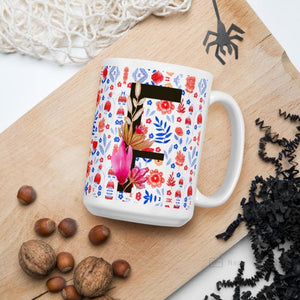 Letter F Floral Alphabet 15Oz Large Mug Mugs