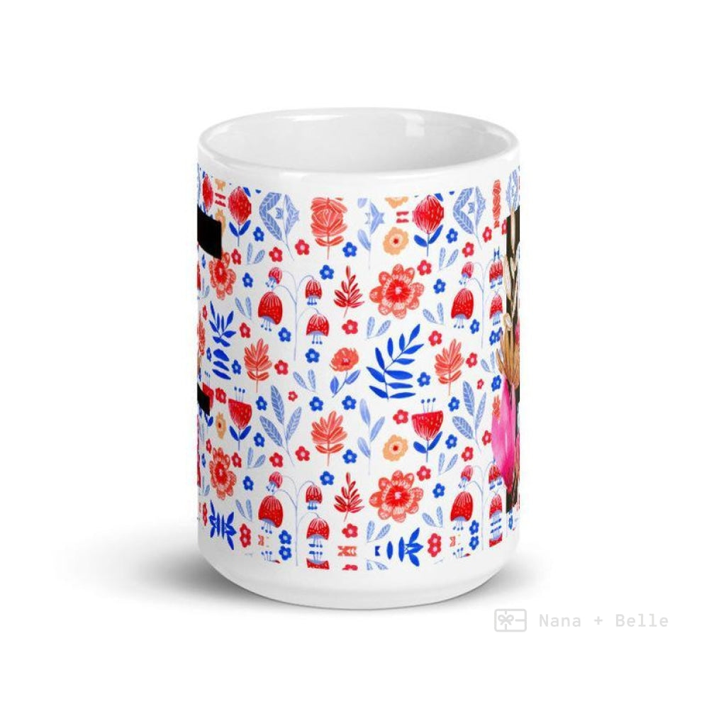 Letter F Floral Alphabet 15Oz Large Mug