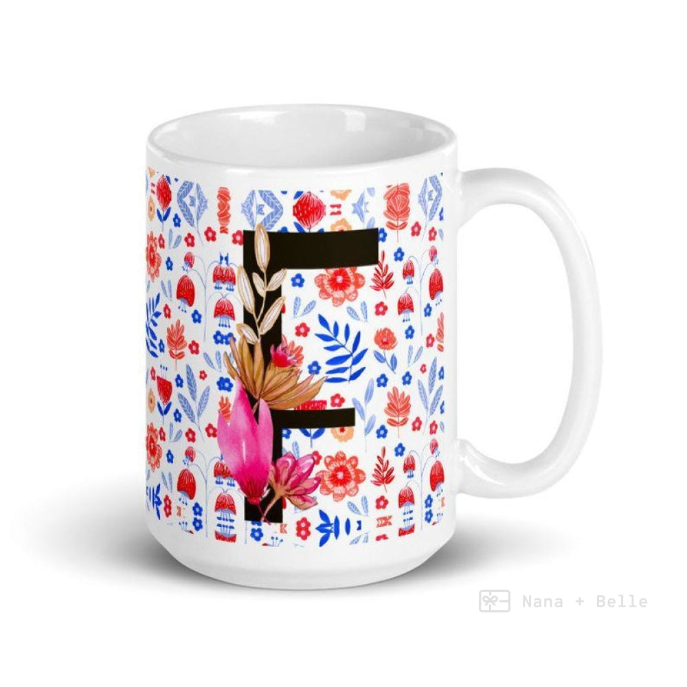 Letter F Floral Alphabet 15Oz Large Mug