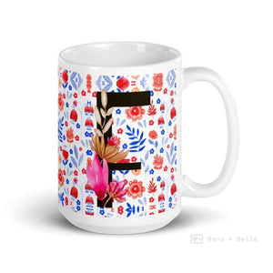 Letter F Floral Alphabet 15Oz Large Mug