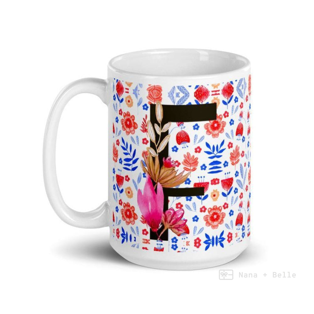 Letter F Floral Alphabet 15Oz Large Mug