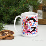 Load image into Gallery viewer, Letter G Floral Alphabet 15Oz Large Mug Mugs
