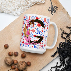 Letter G Floral Alphabet 15Oz Large Mug Mugs