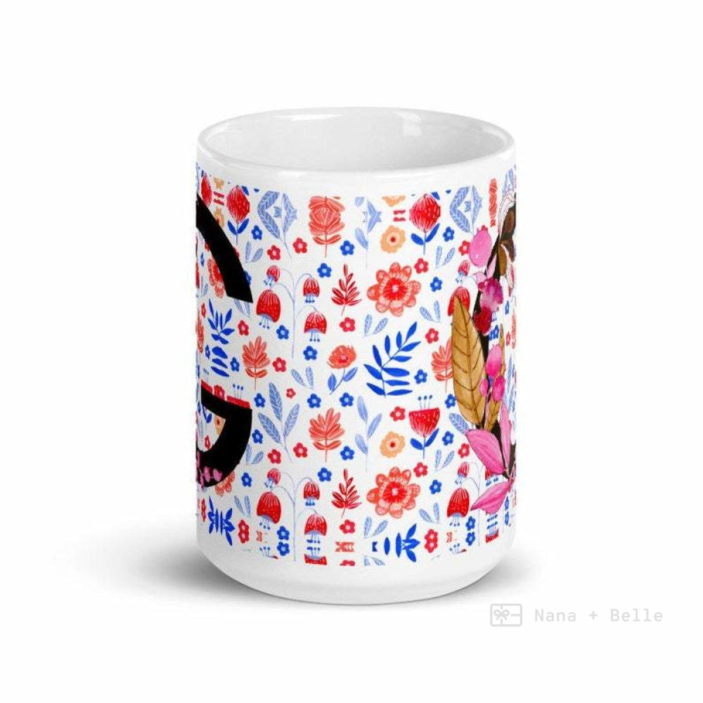 Letter G Floral Alphabet 15Oz Large Mug