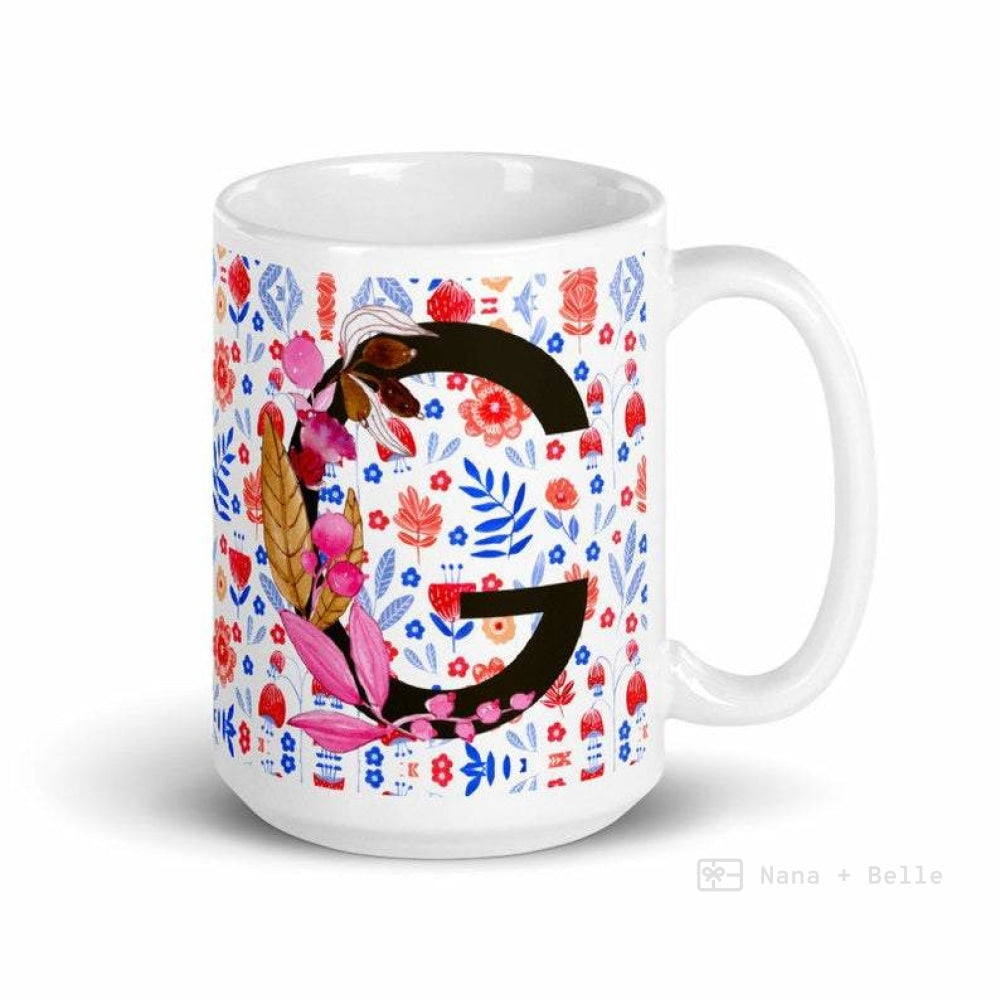 Letter G Floral Alphabet 15Oz Large Mug