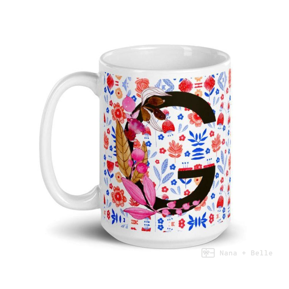 Letter G Floral Alphabet 15Oz Large Mug