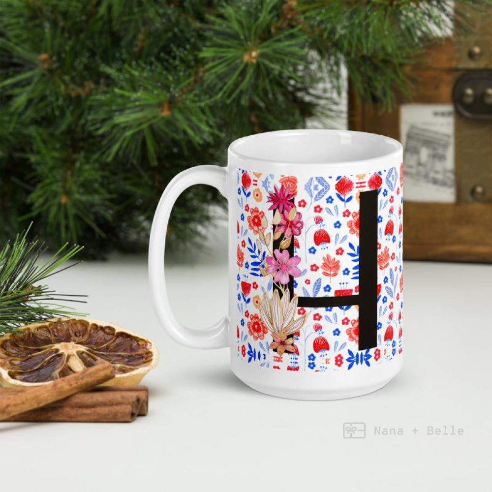 Letter H Floral Alphabet 15Oz Large Mug Mugs