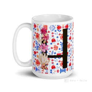 Letter H Floral Alphabet 15Oz Large Mug